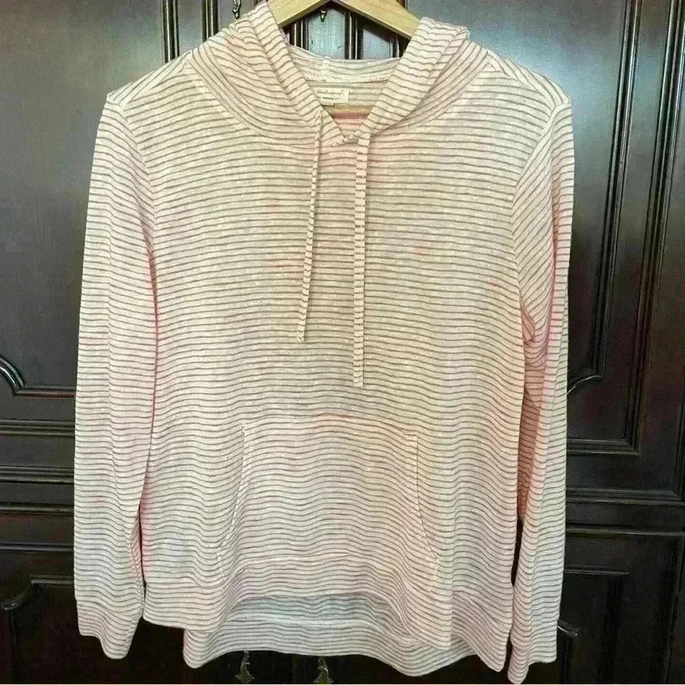 WEATHERPROOF VINTAGE Women’s Soft Knit Hoodie Orange & White Stripes. Size Small